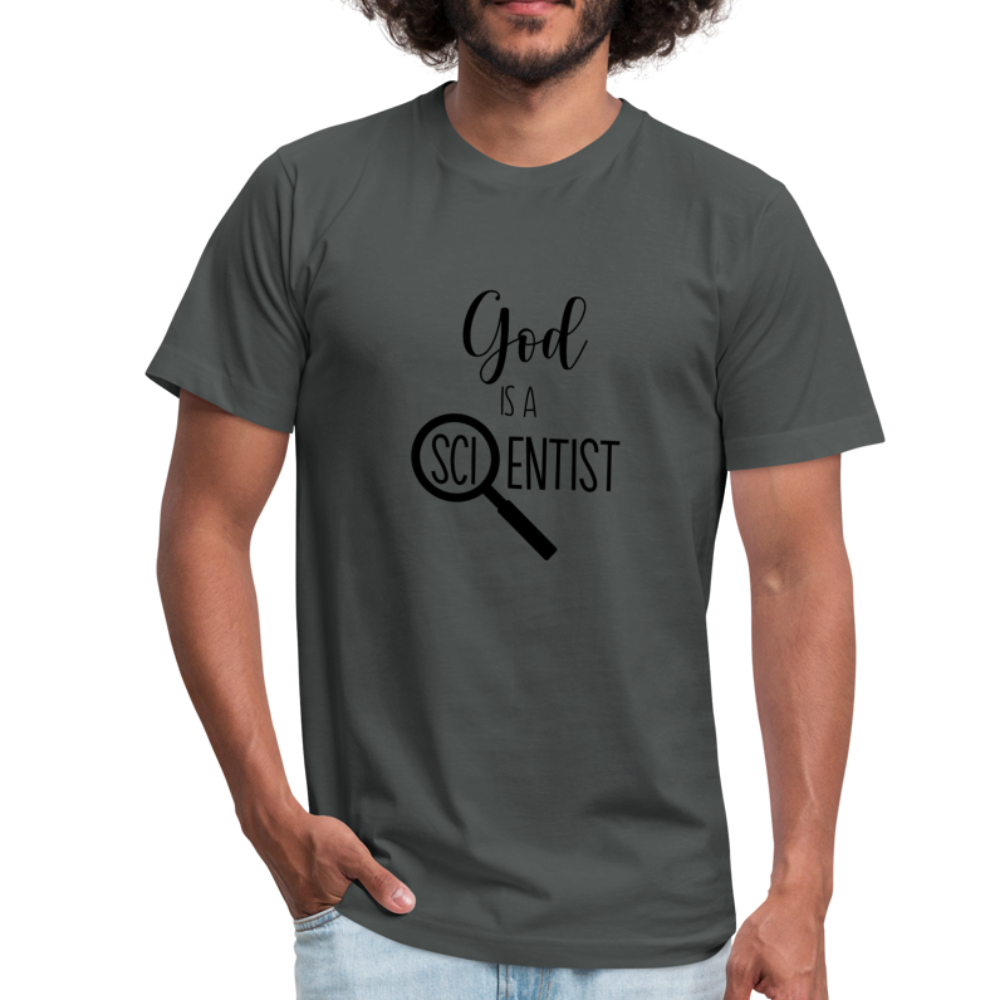 God is a Scientist Unisex Jersey T-Shirt by Bella + Canvas - asphalt