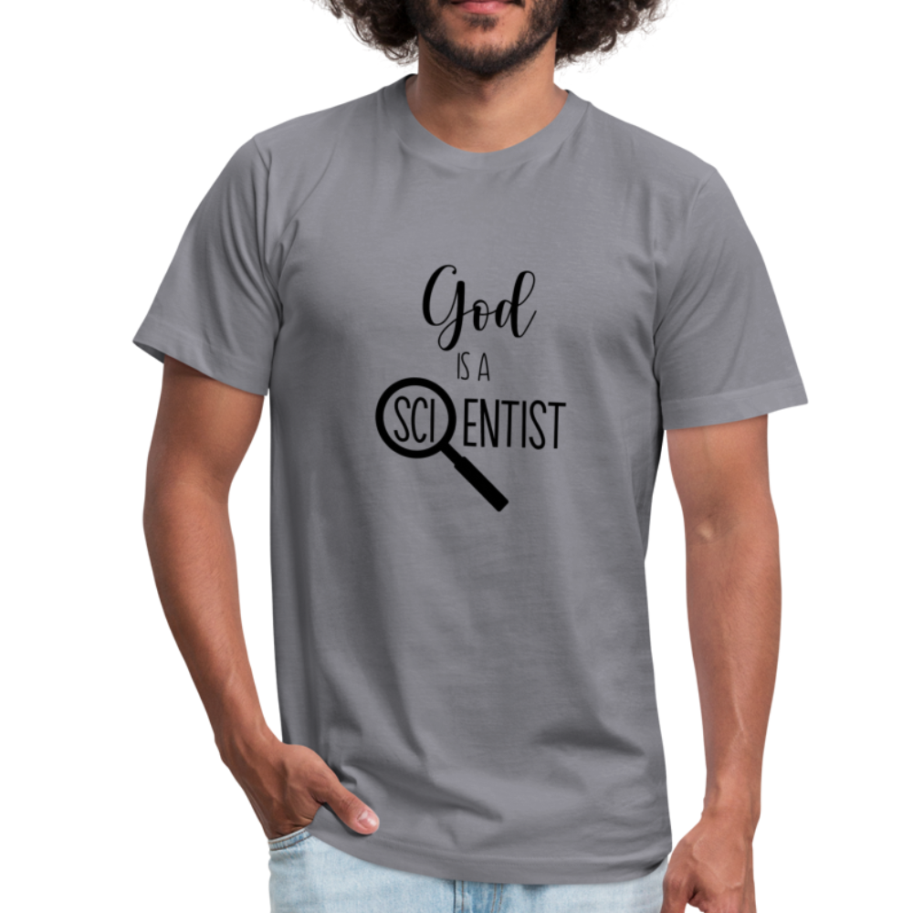 God is a Scientist Unisex Jersey T-Shirt by Bella + Canvas - slate