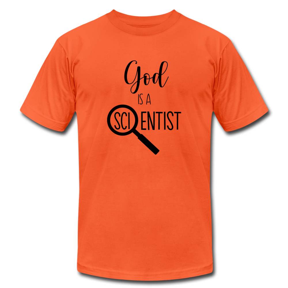 God is a Scientist Unisex Jersey T-Shirt by Bella + Canvas - orange